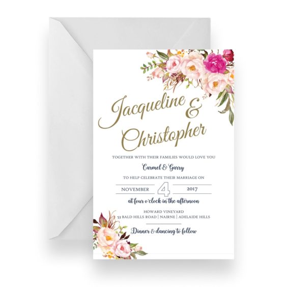 001 Soft Pink Floral Bouquet Wedding Invitation WEB