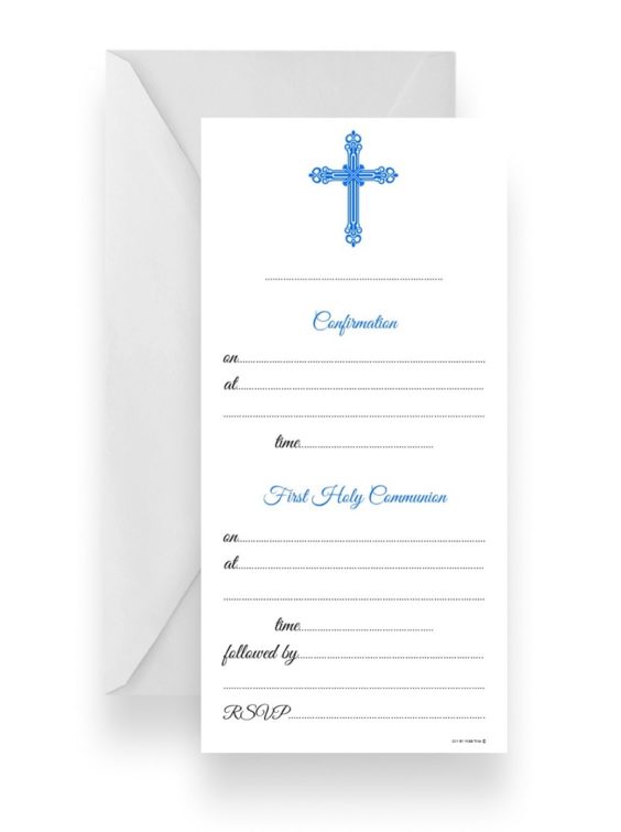 189 Fill-in DIY Communion Religious Invitation Blue Boy