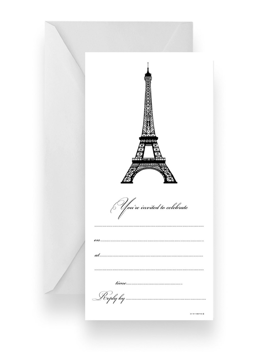 195 Fill-in DIY Birthday PArty Invitation Paris Eiffel Tower