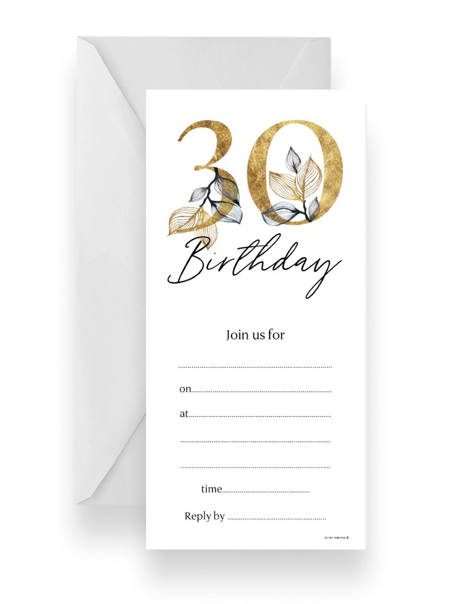 199 Fill-in DIY Birthday Party Invitation Gold Foil Floral