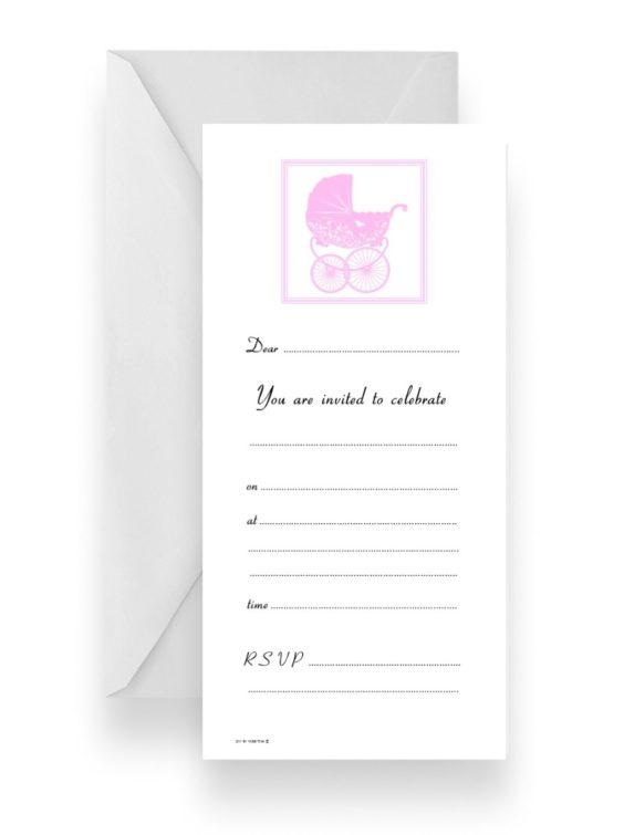 210 Fill-in DIY Baby Shower Pink Girl Pram Invitation