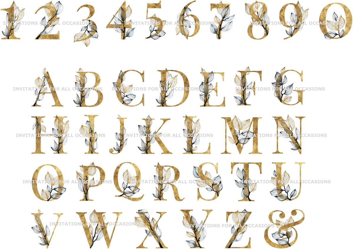 A001 Gold Navy Floral Number Letter example WEB