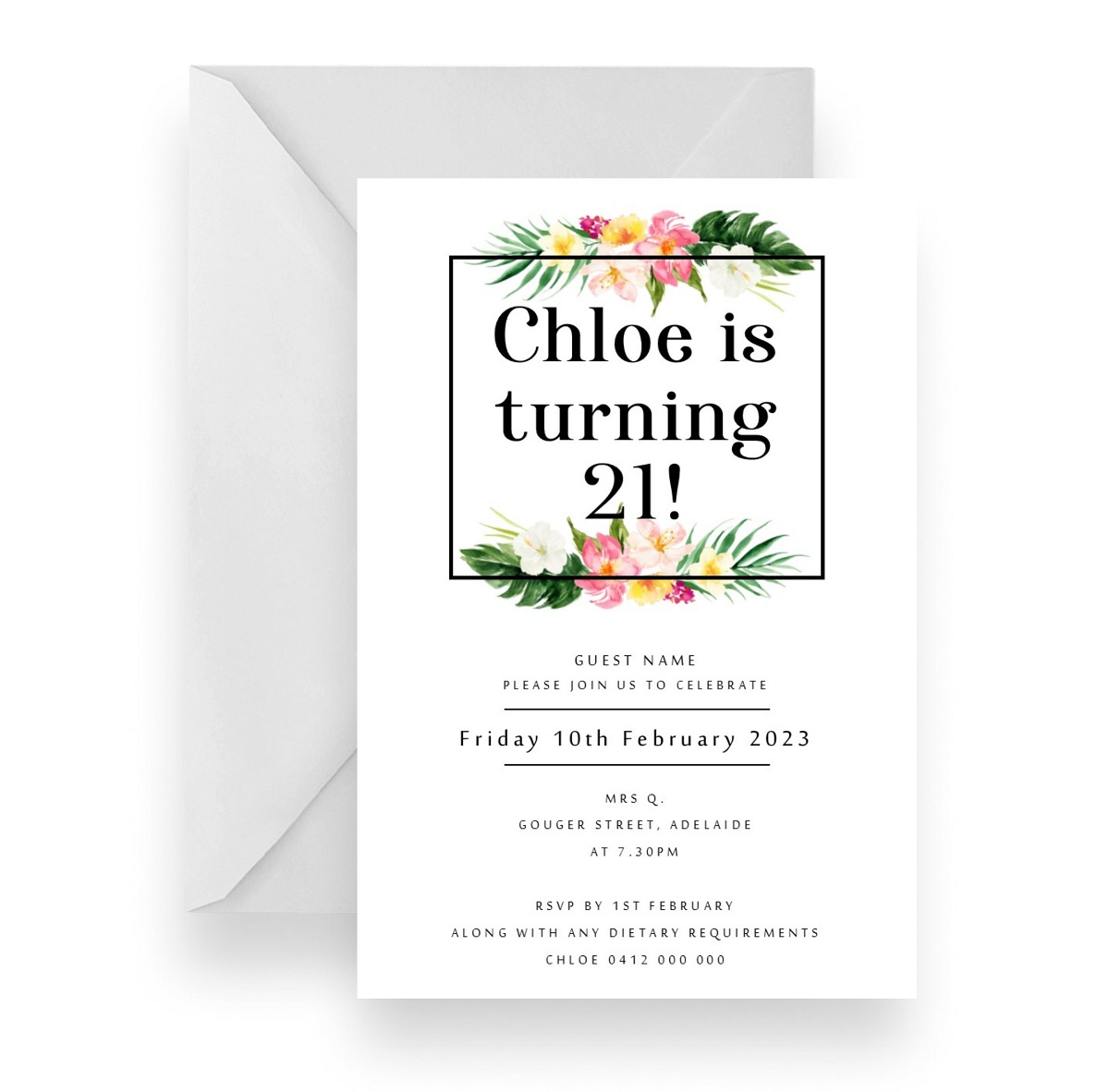 224 Tropical Flower Birthday Invitation